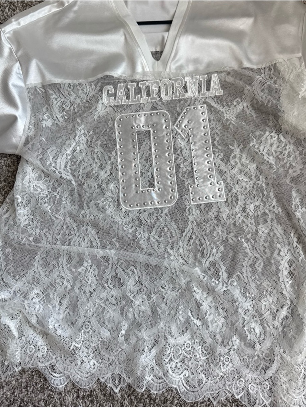 SHEIN White Lace 'California 01' Mesh Jersey